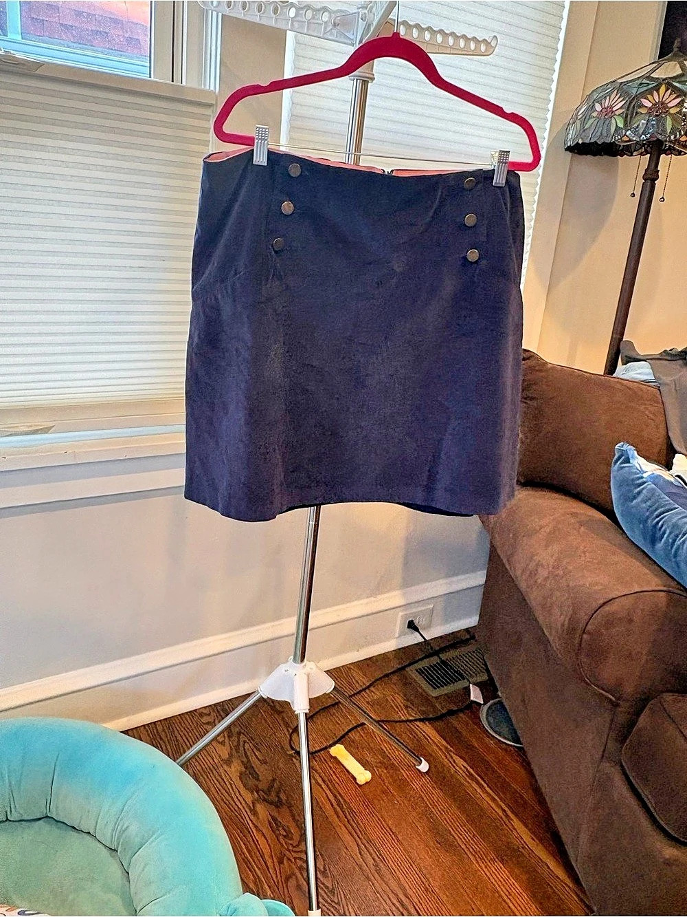 Boden Velvet Button-Front Mini Skirt in Navy Like New